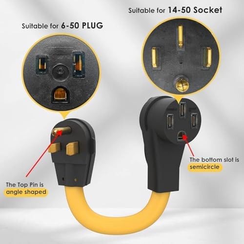 NEMA 6-50P to 14-50R Adapter Cord, 125V/250V 3 Prong Welder Outlet Male Plug to
