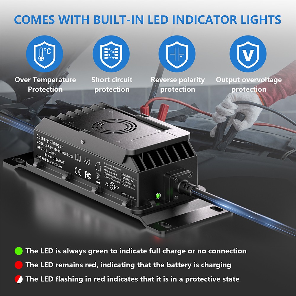 58.4V 20A LiFePO4 Lithium Battery Charger Fast Charging for 48V Lithium Battery
