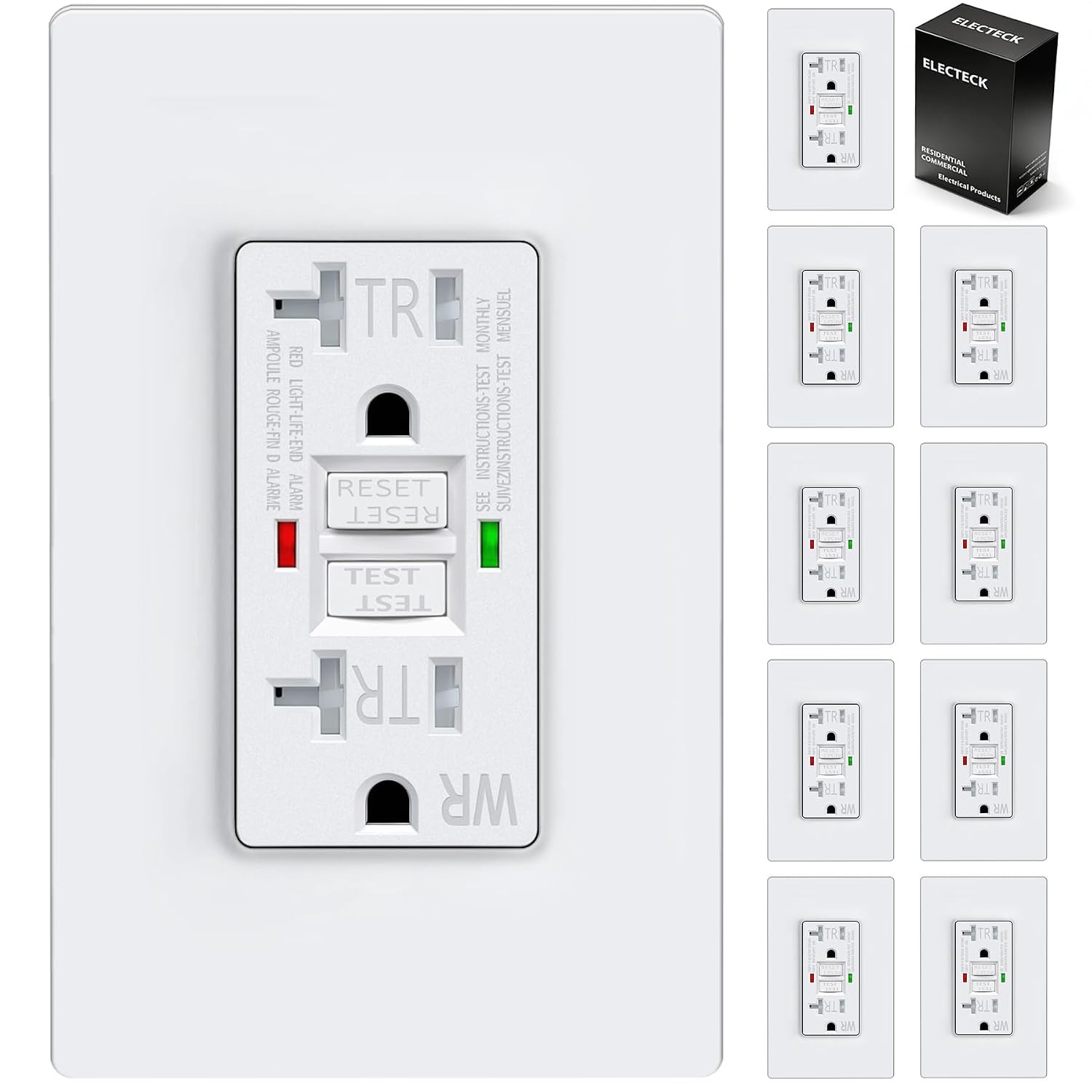 10 Pack GFCI Outlets 20 Amp,Outdoor Weather Proof (WR),Self-Test GFI Receptacles
