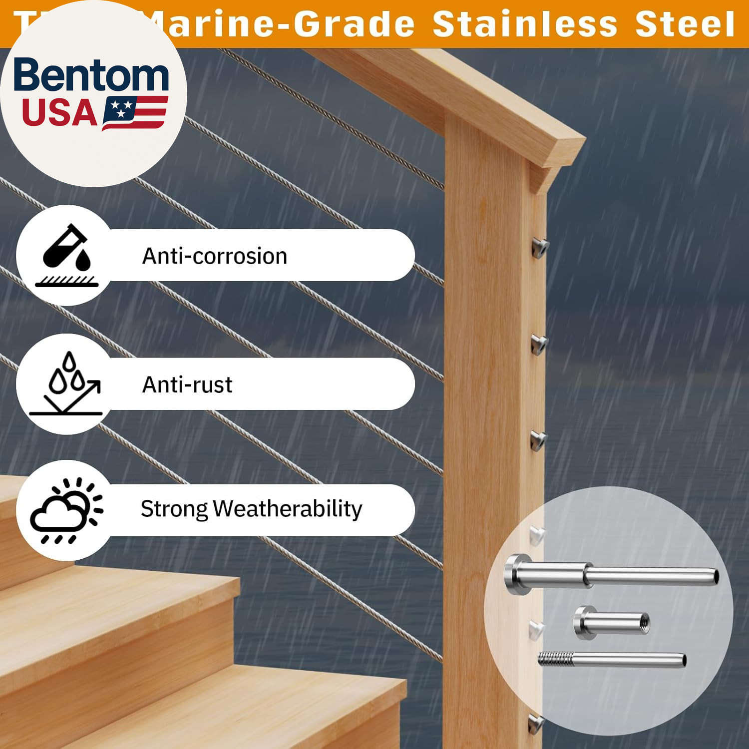 Invisible Cable Railing Kit – 20 Pack 1/8″ T316 Stainless Steel Invisible Receiv