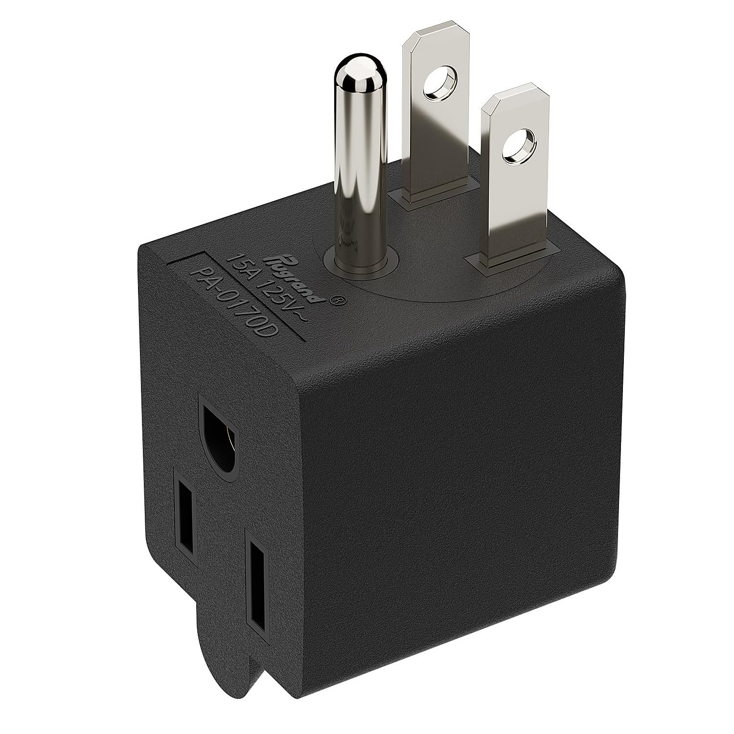 90 Degree Adapter Right Angled Downward USA 3-Prong Down Angle, Black