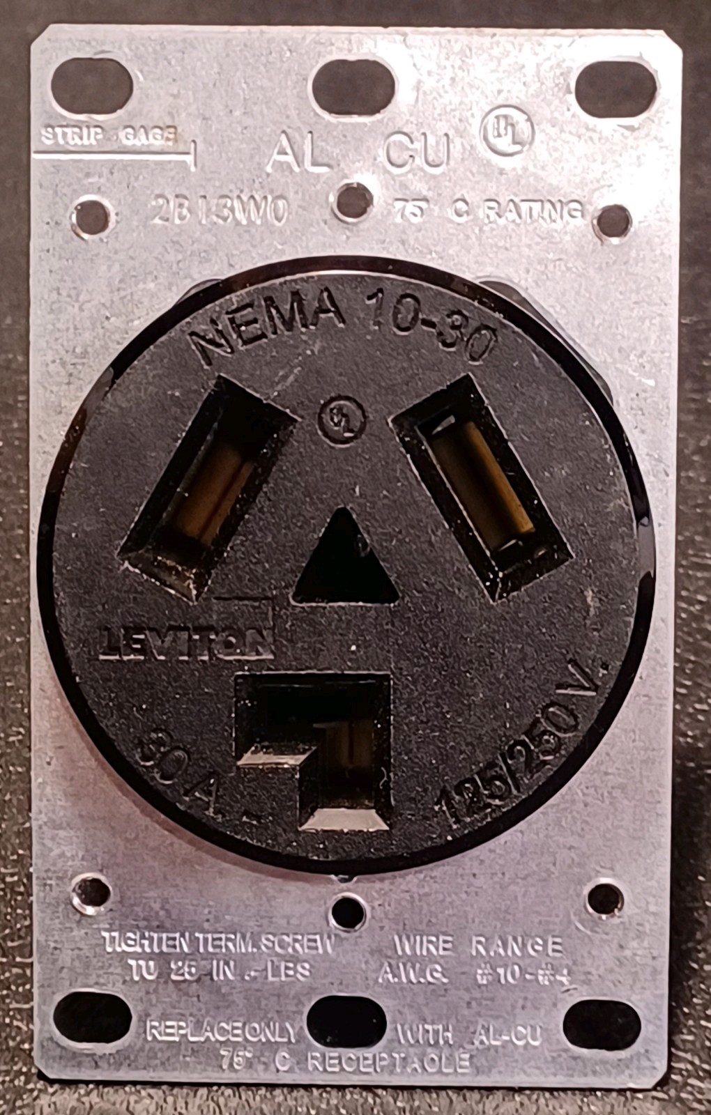 Leviton Flush Mount Power Outlet 30A 125/250V NEMA 10-30R Dryer/Appliance -$
