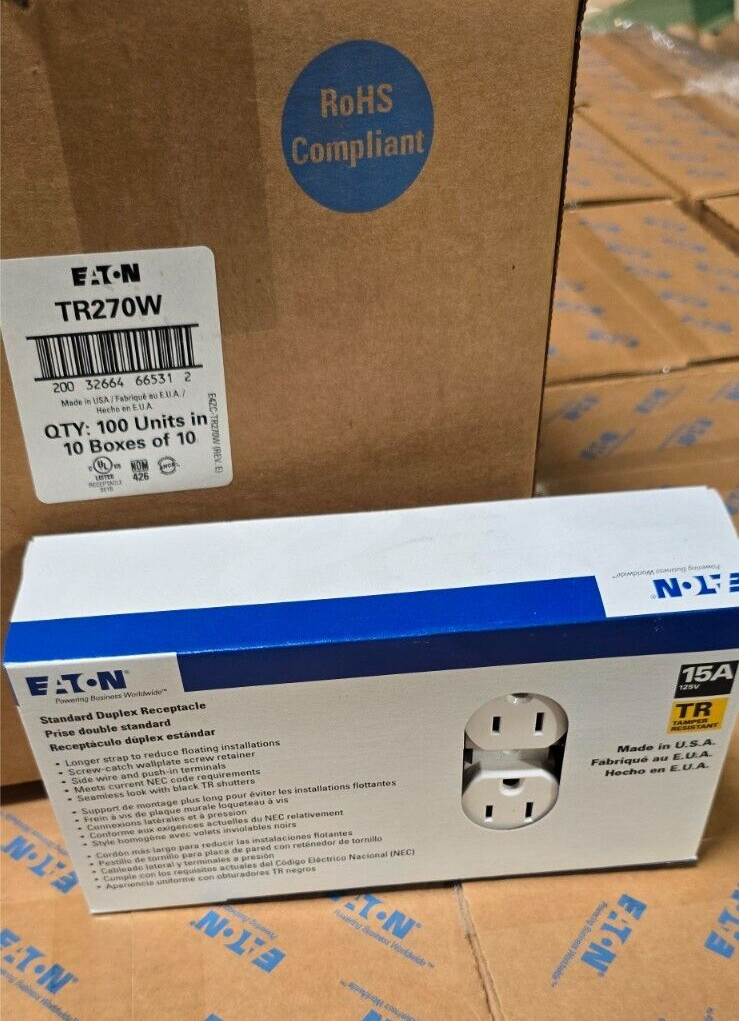 Eaton Standard Duplex Receptacle Outlet TW270W 15-Amp 125-volt Tamper Resistant