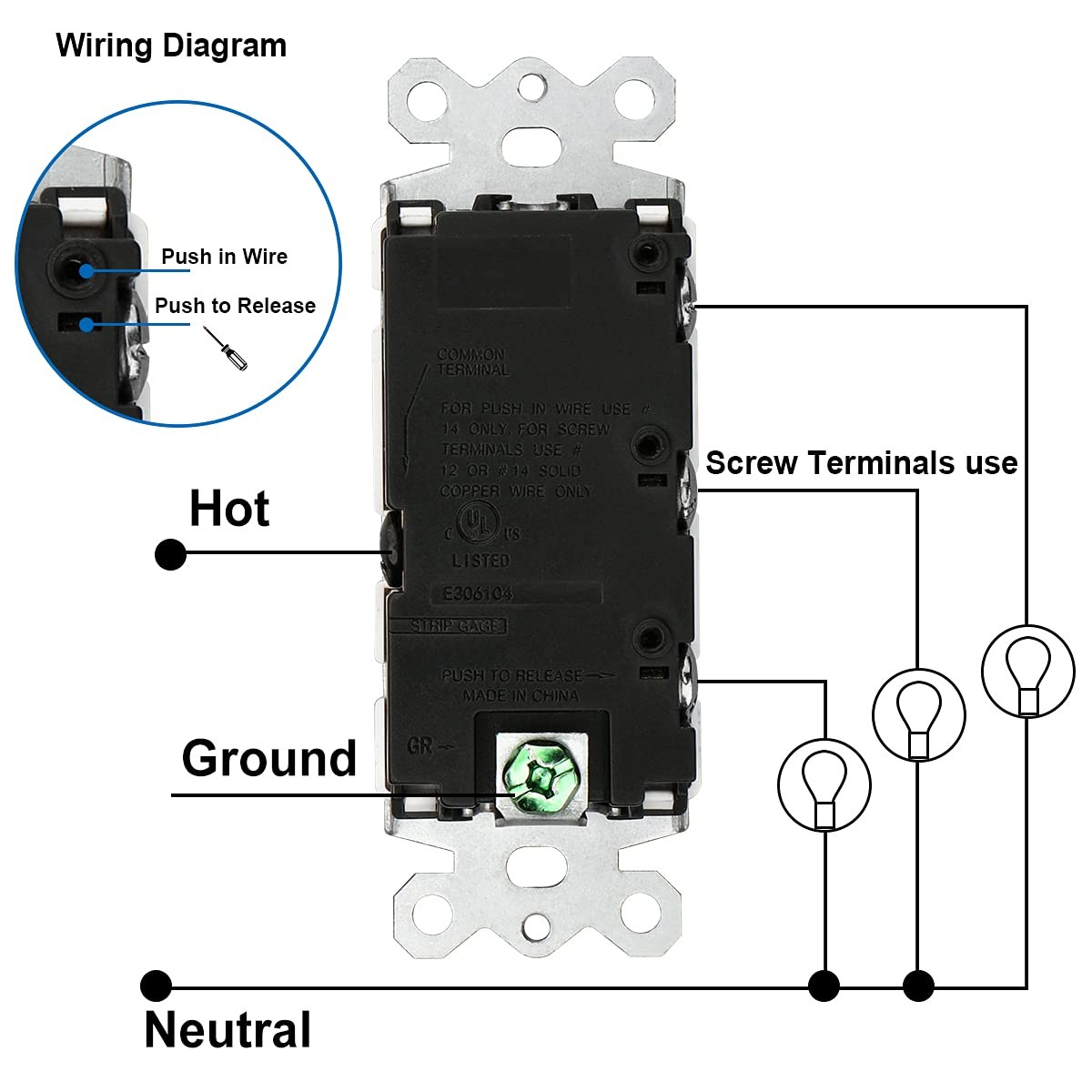 Baomain Triple Rocker Combination Switch 15 Amp, 120 Volt, 3 Individual