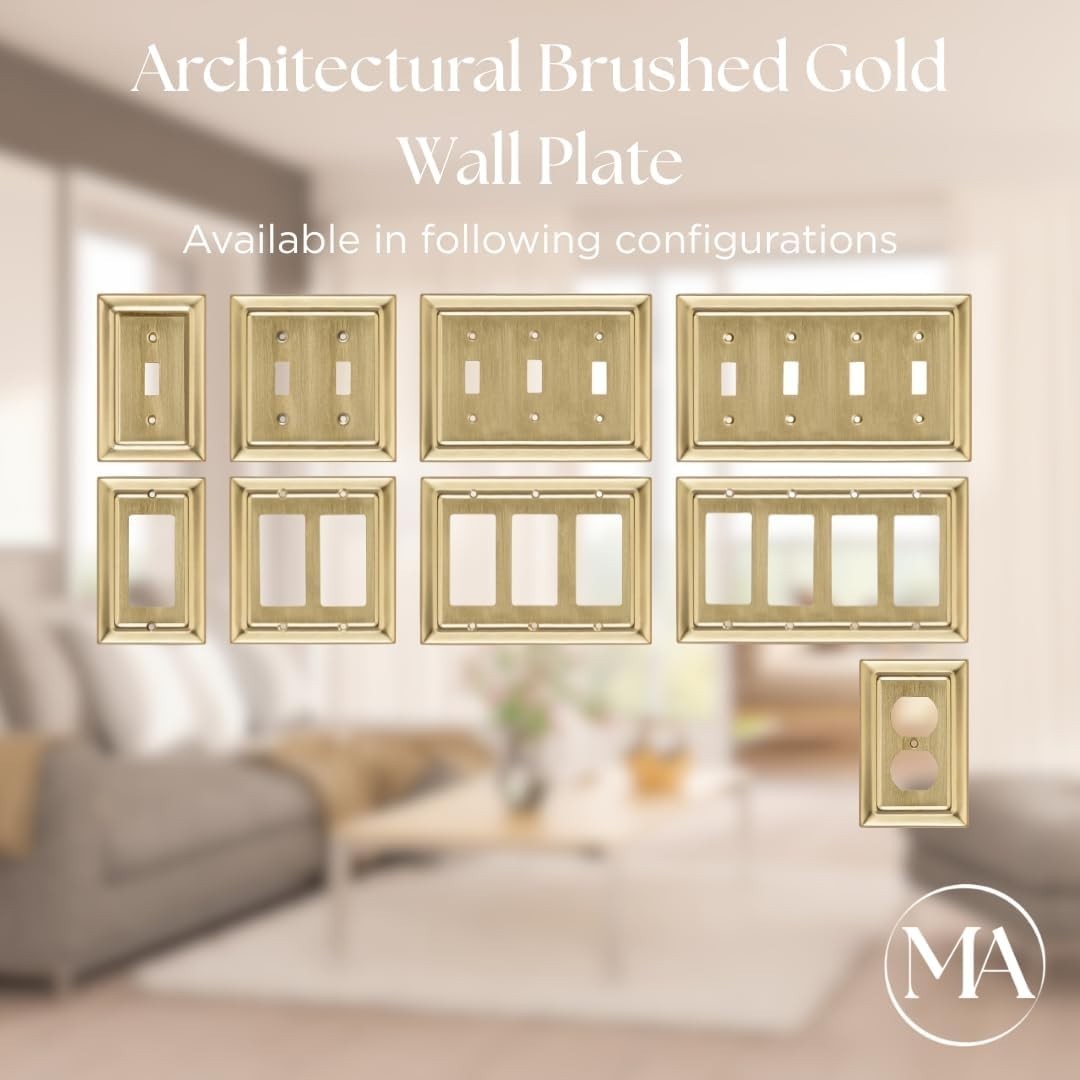 Brushed Gold Toggle Light Switch Cover Plate, 2-Gang Metal Wall Plates Pack of 2