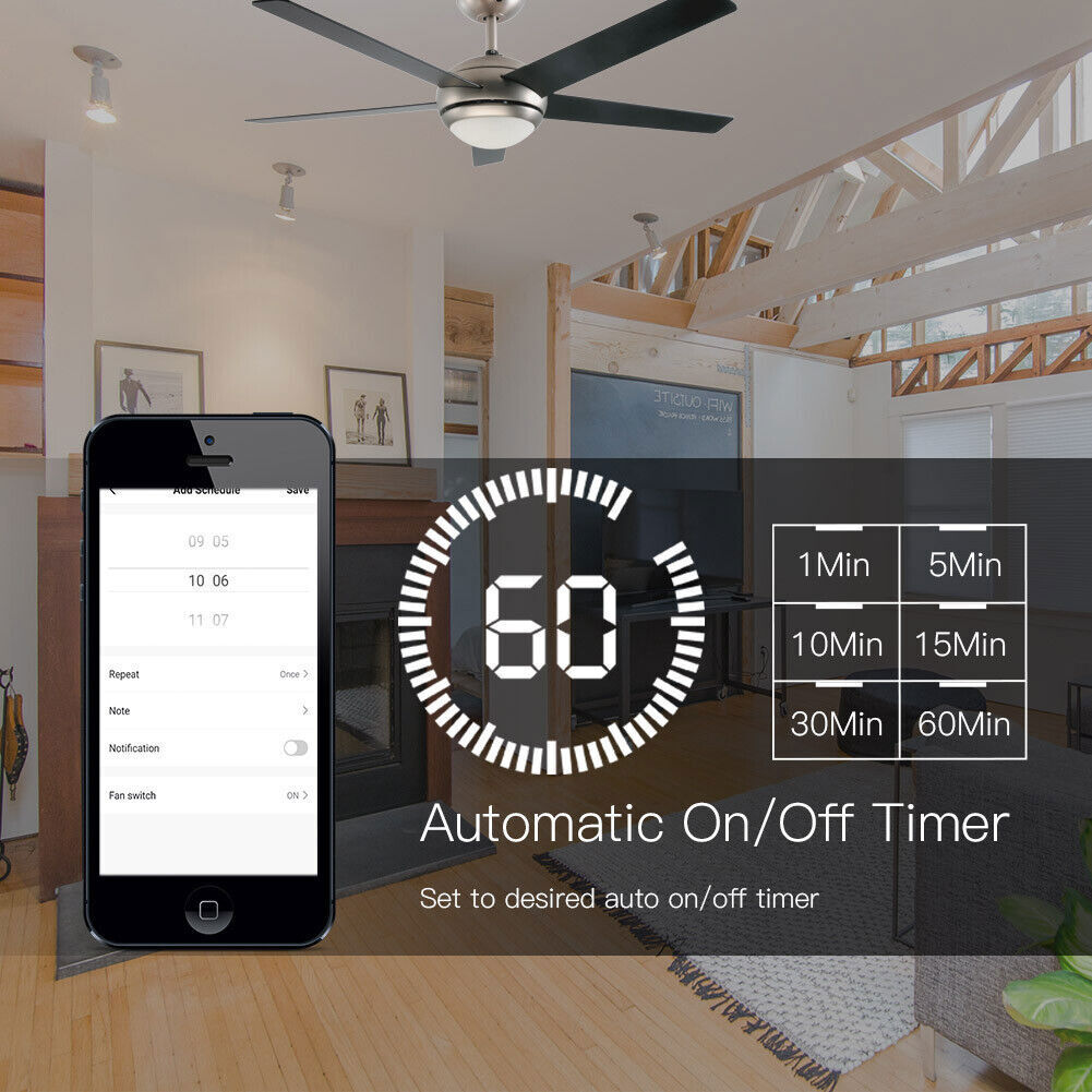 MOES WiFi RF Smart Ceiling Fan Light Switch Wall Touch Glass Panel Alexa Google