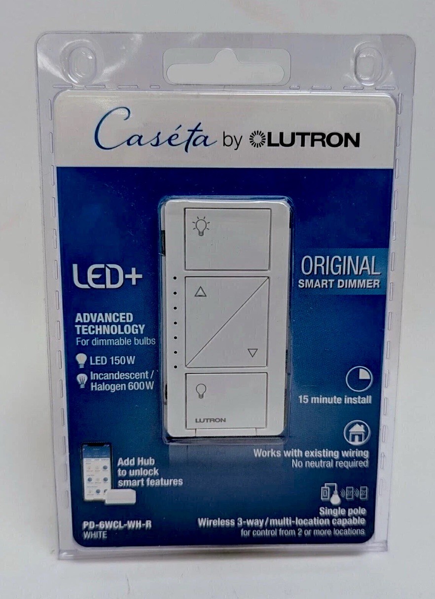 Lutron Caseta Original Smart Dimmer Switch – White PD-6WCL-WH-R