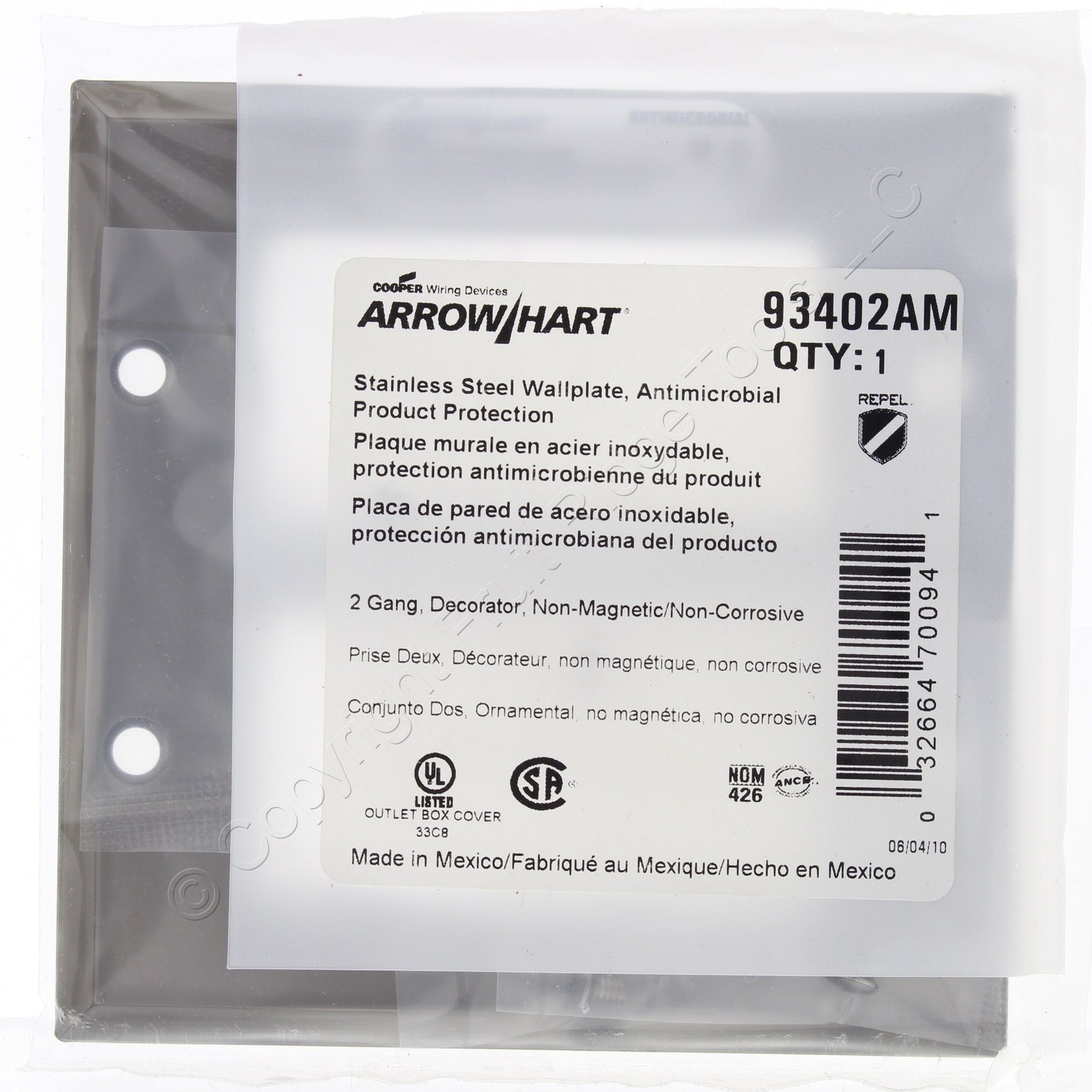 Cooper ANTIMICROBIAL 2-Gang Stainless Steel Decorator Wallplate Cover GFCI GFI