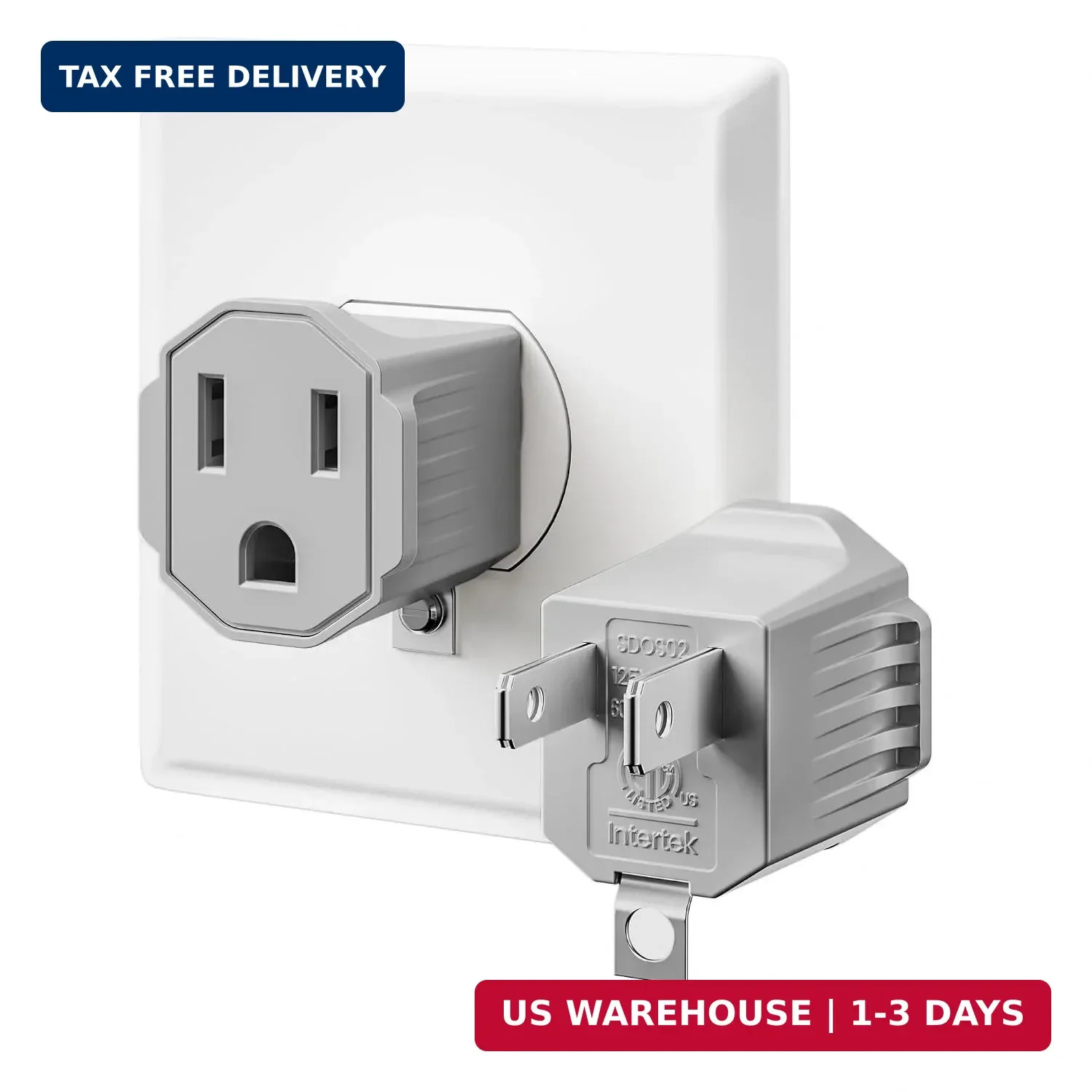 2 Prong to 3 Prong Outlet Adapter, ETL Listed 3-2 Prong Adapter, Fire-Retardant