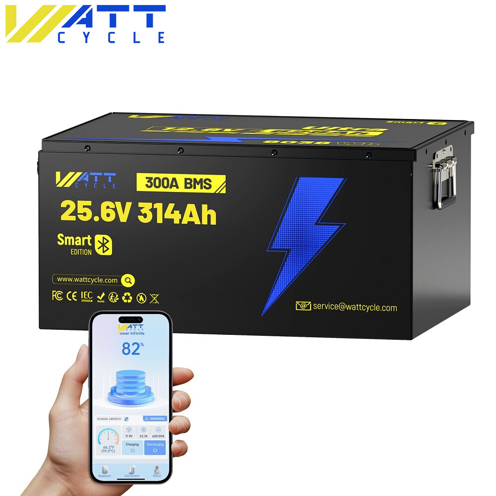 Wattcycle 24V 314Ah 300A BMS LiFePO4 Lithium Battery with Bluetooth App for RV