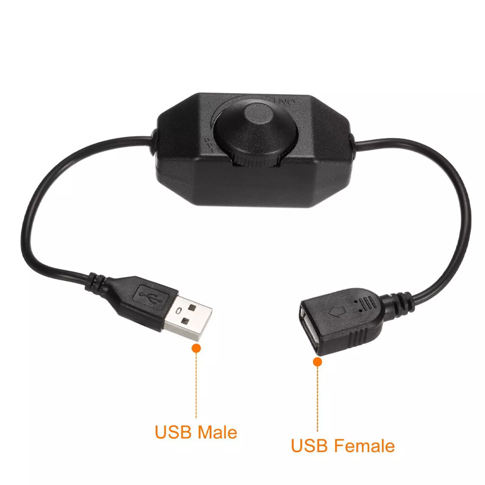 2X 5V USB PWM Rotary Inline Dimmer Switch for LED Strips Lights Black