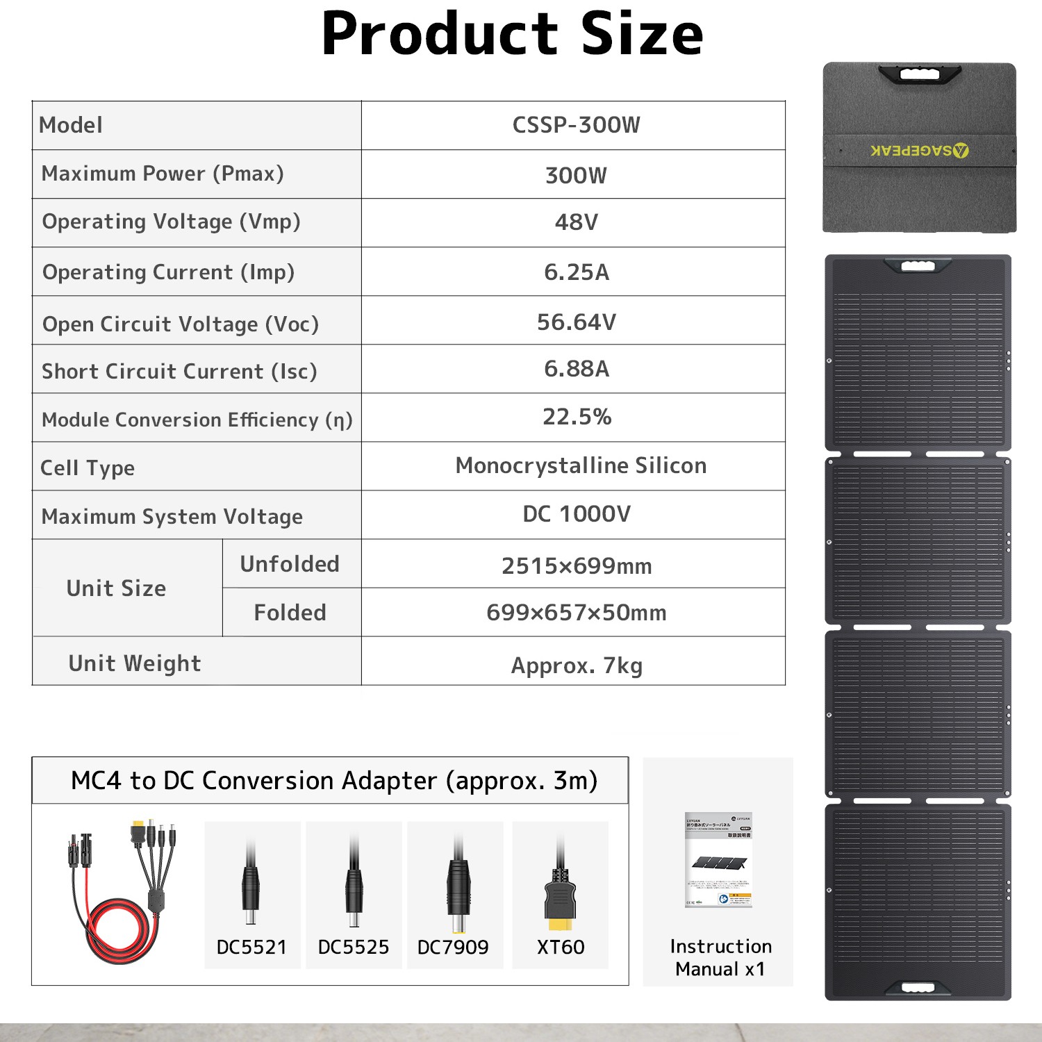 300W Portable Solar Panel ETFE Foldable Solar Charger for Power Station Charging