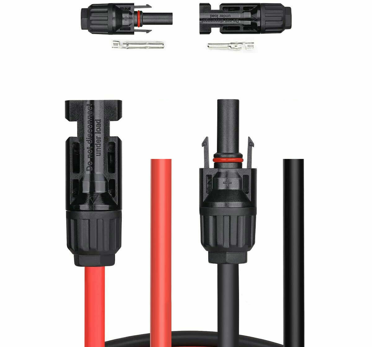 Pair Black + Red Solar Panel Extension Cable PV Wire with connectors 10AWG