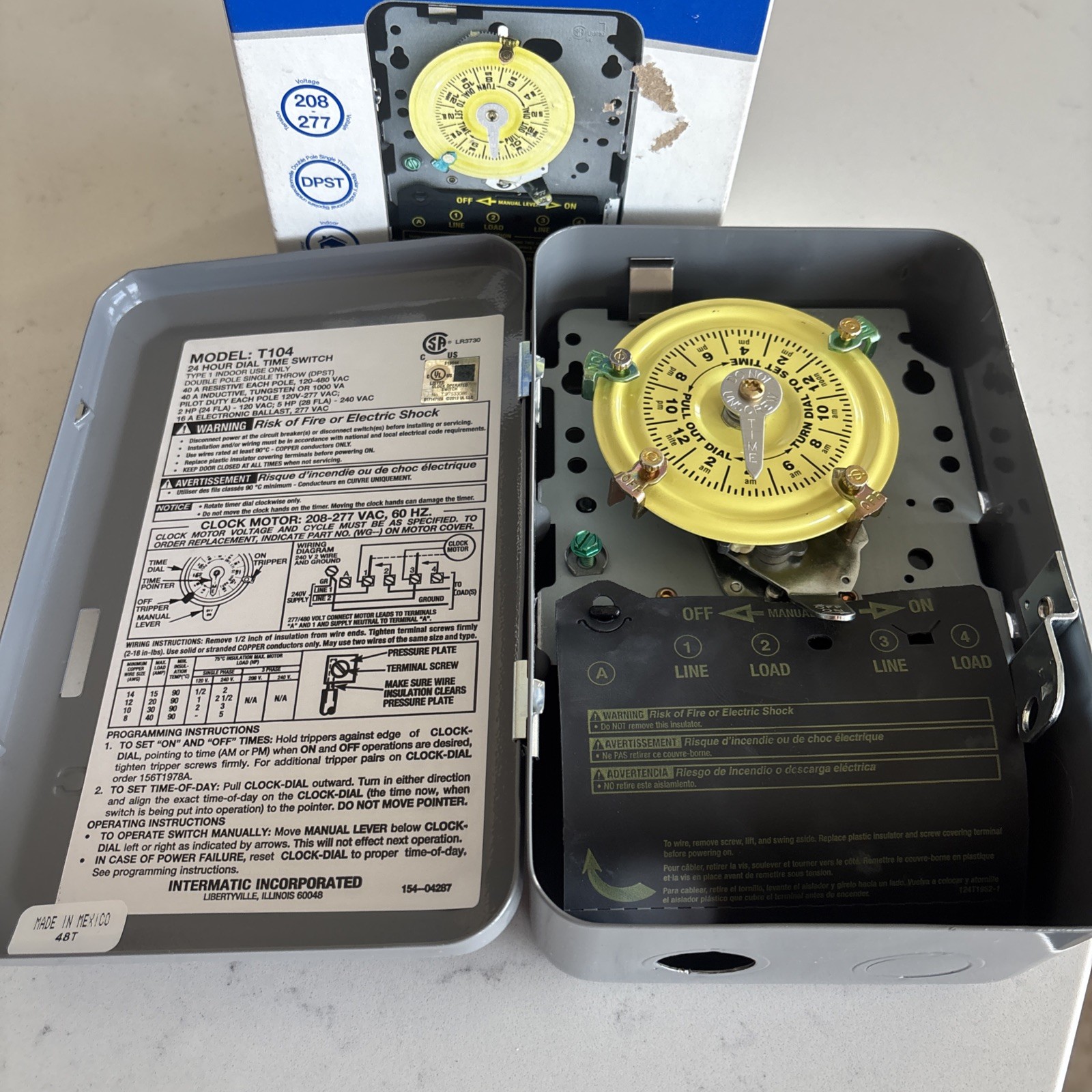 NEW Intermatic T104 Electromechanical Timer Switch, 40A 208-277 VAC 60hz