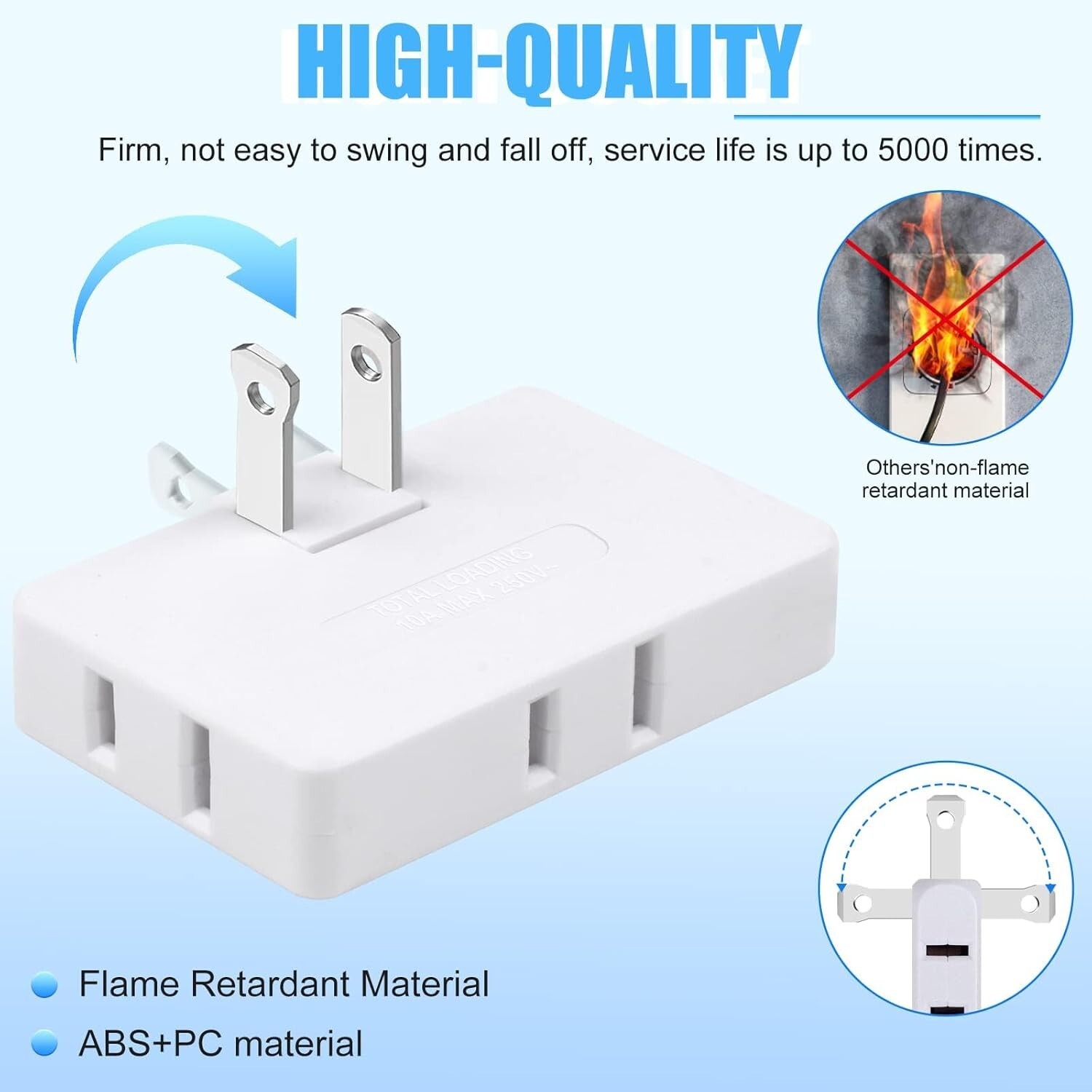 3 Pack AC Flat Wall Outlet Extender Flat Plug Outlet Wall Adapter for Home