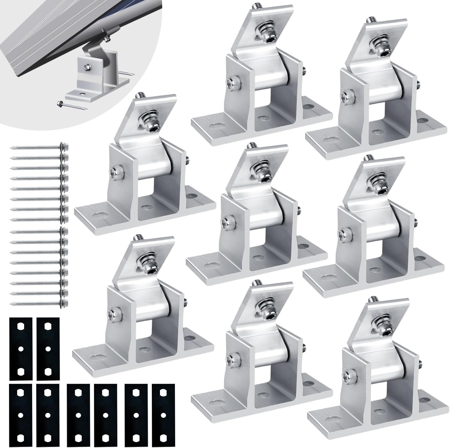 8PCS Adjustable Solar Panel Mounting Brackets RV Tilt Angle Roof Mount Kit