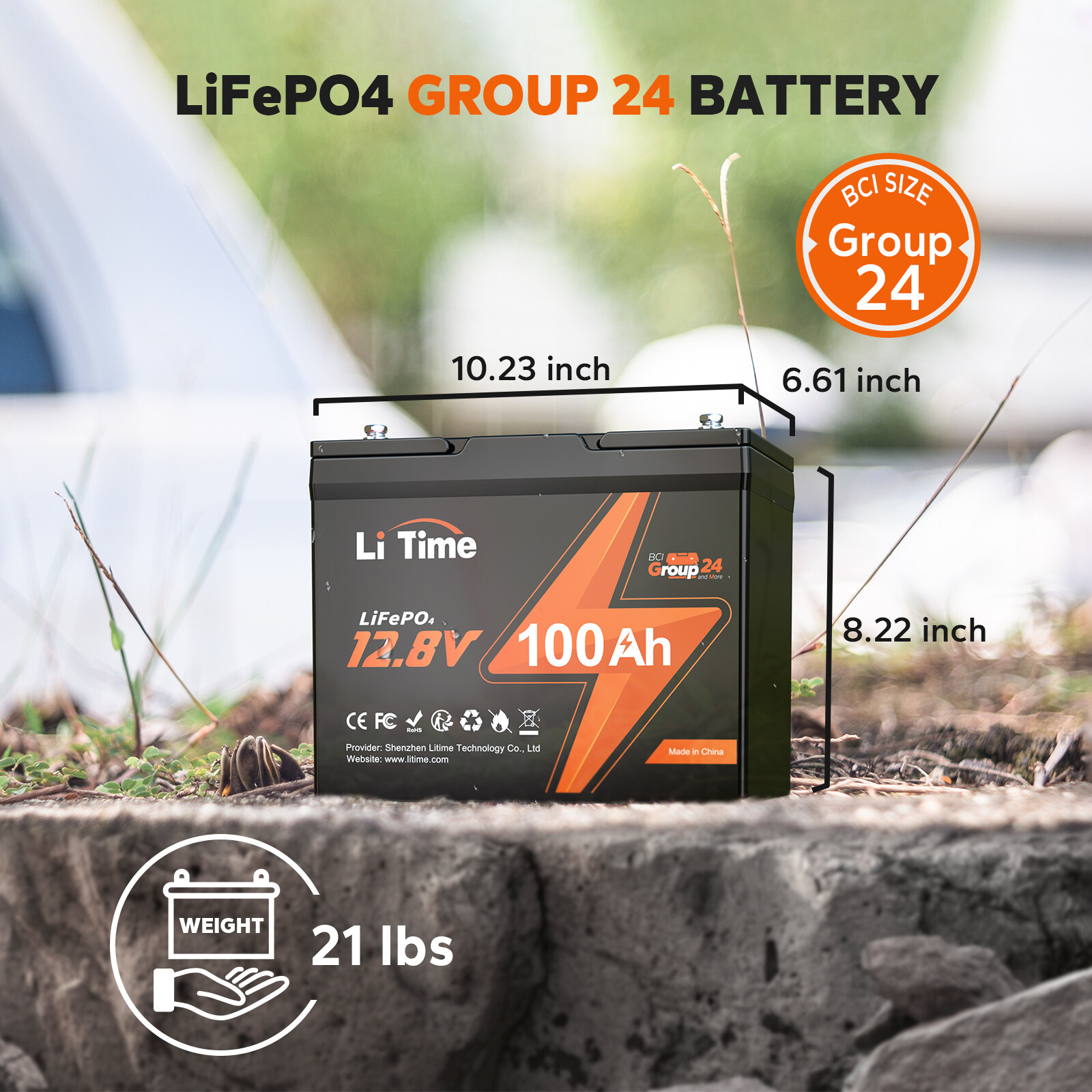 LiTime 12V 100Ah Group 24 LiFePO4 Lithium Battery Built-In 100A BMS 1280Wh