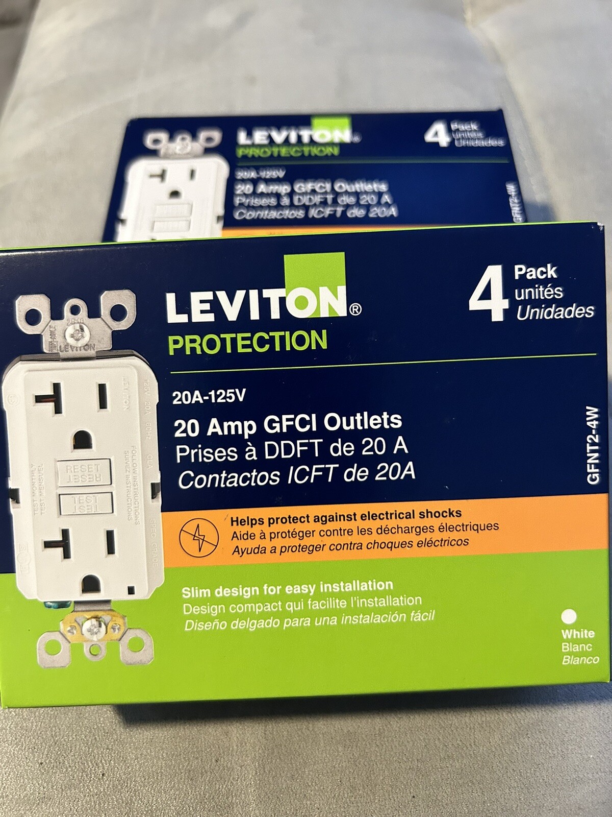 Leviton 20 Amp GFCI Outlet – 4 Pack (GFNT2-4W) – 2 Of Them