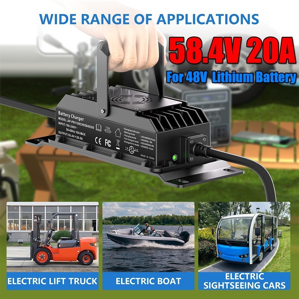 20A 58.4V Lithium Battery Charger Rapid Charging for 48V LiFePO4 Lithium Battery