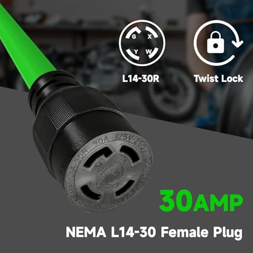 25 Ft 30-Amp Generator Extension Cord, 4-Prong 125/250V 7500W NEMA 25ft Green