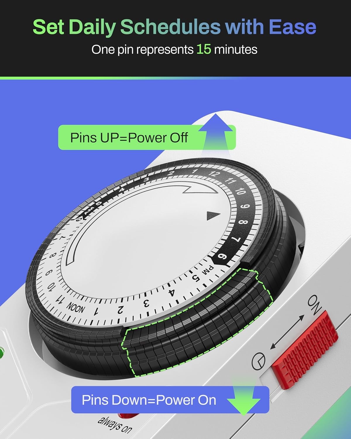 BN-LINK 8 Outlet Surge Protector with Mechanical Timer (4 Timed + 4 Always On)