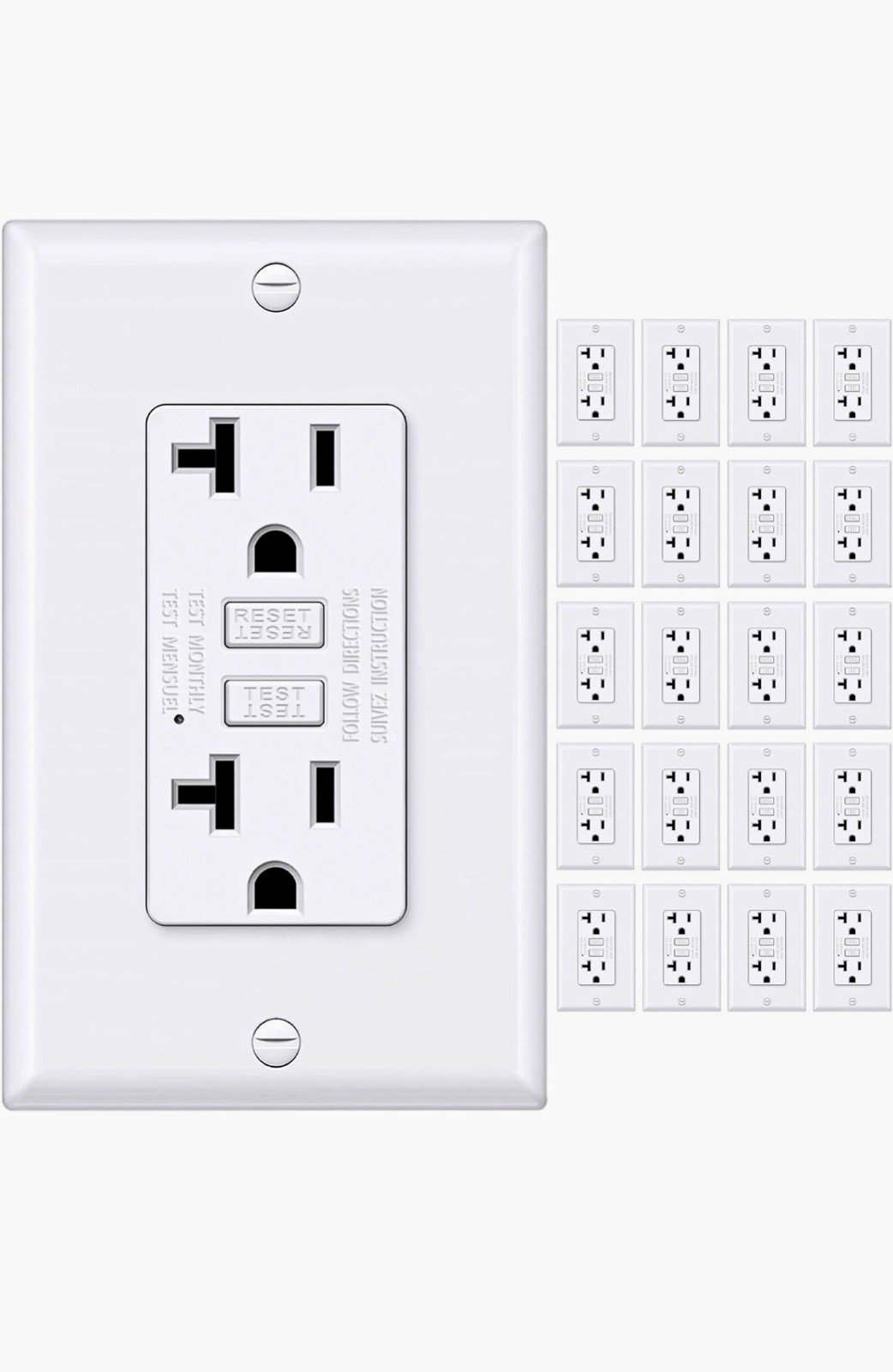BESTTEN 20A GFCI Duplex Outlet Tamper Resistant LED Wallplate White