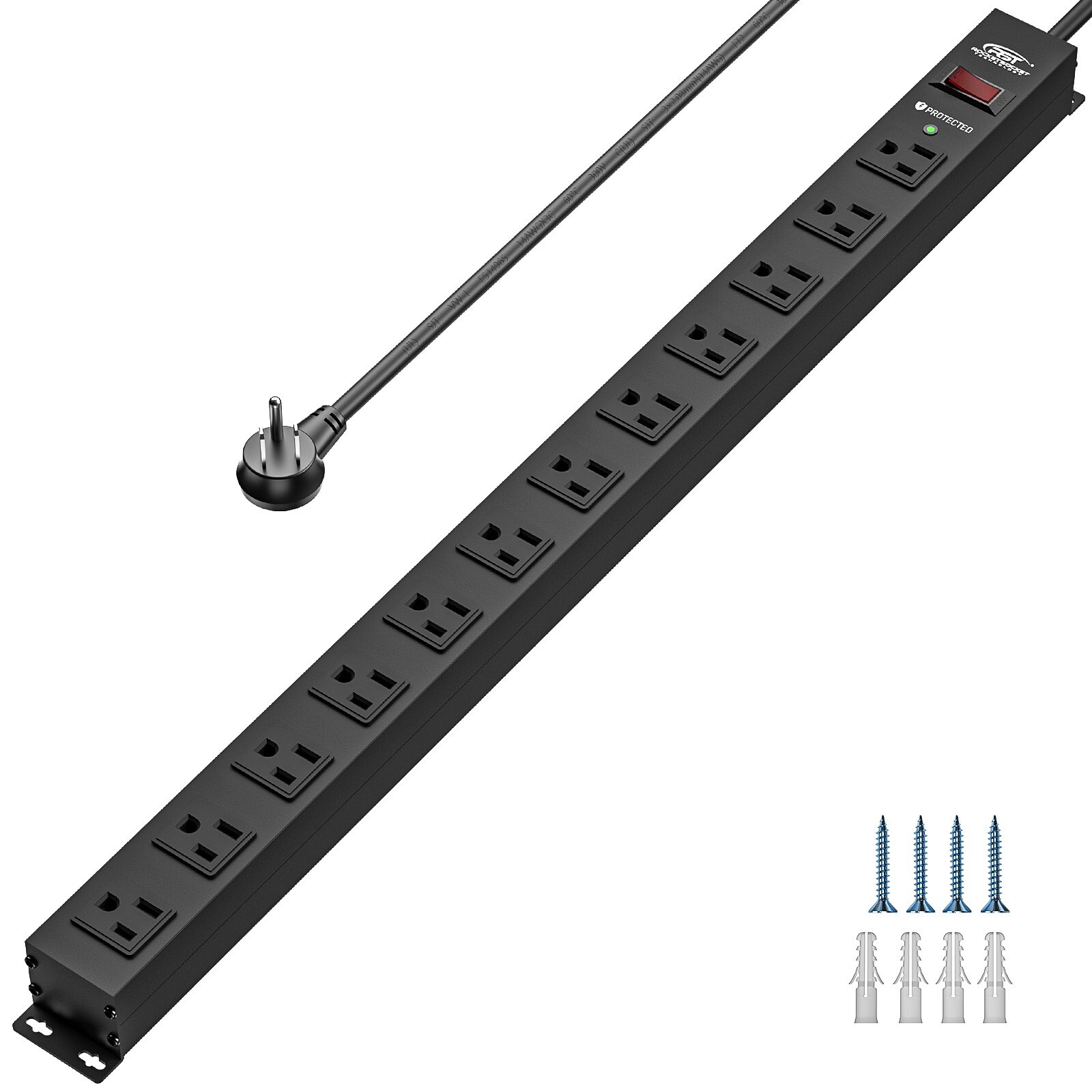 1875W 12-Outlet Heavy Duty Power Strip Surge Protector,6FT/14AWG Extension,2100J