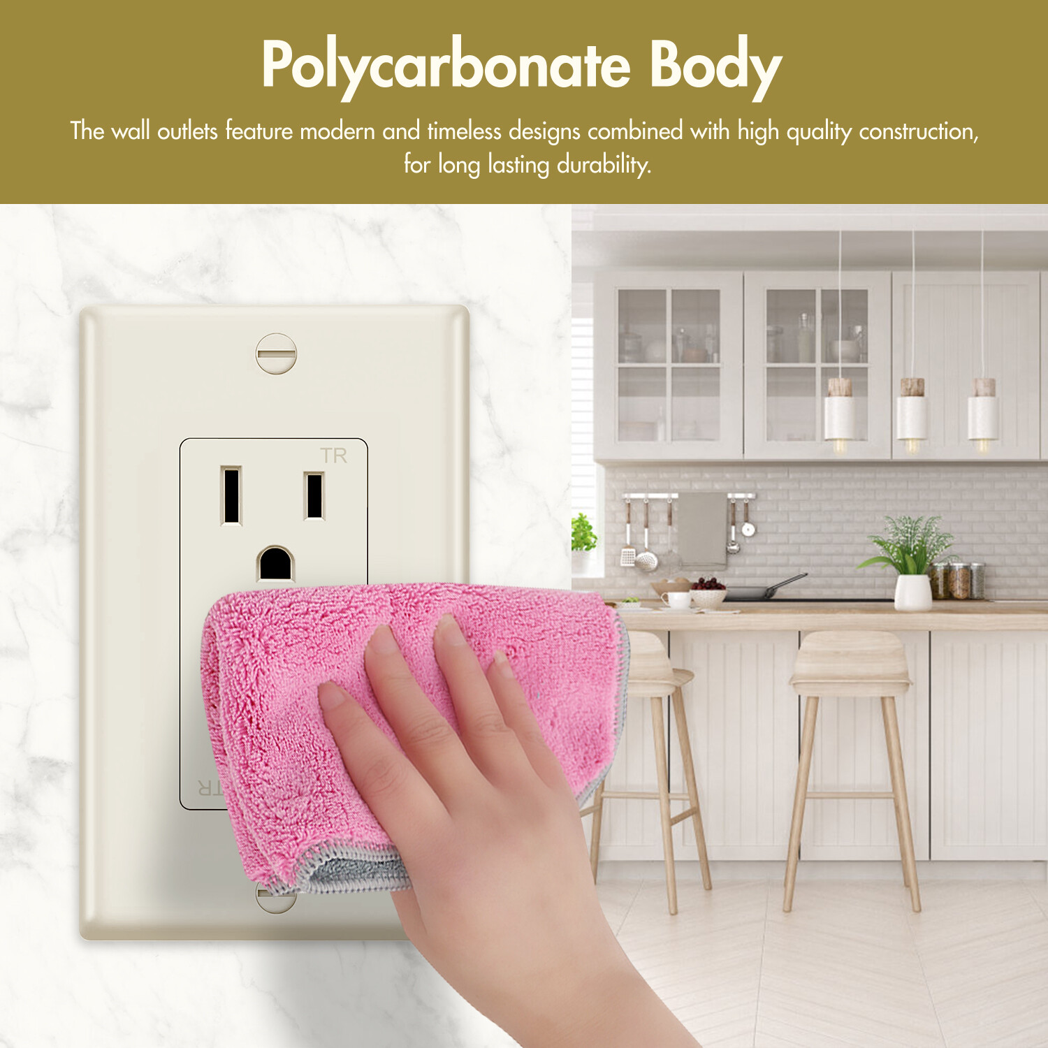 Outlet Socket, Decora Duplex Receptacle 15 Amp, Tamper Resistant，Ivory，10Pack