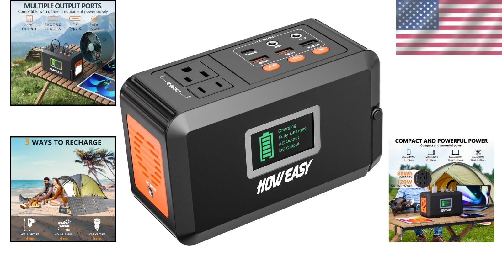 Compact Solar Generator 120W Peak with 8 Outputs – Ideal for Outdoor Adventures