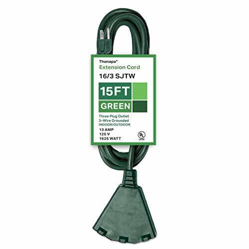 15 Foot Outdoor Extension Cord with 3 Electrical Power Outlets – Green