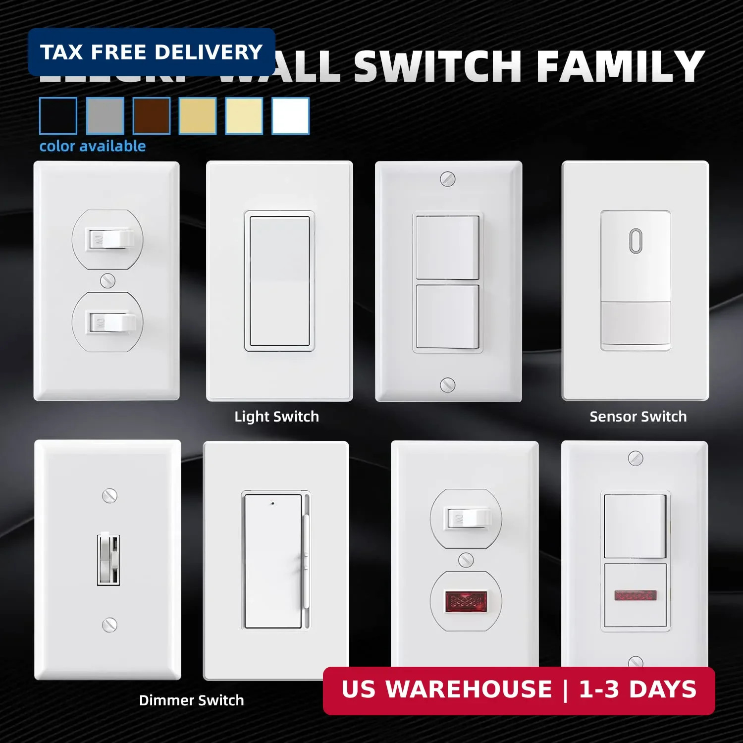 ELEGRP Matte White 3 Way Decorative Light Switch with Plate, 15 Amp, 120-277 Vol