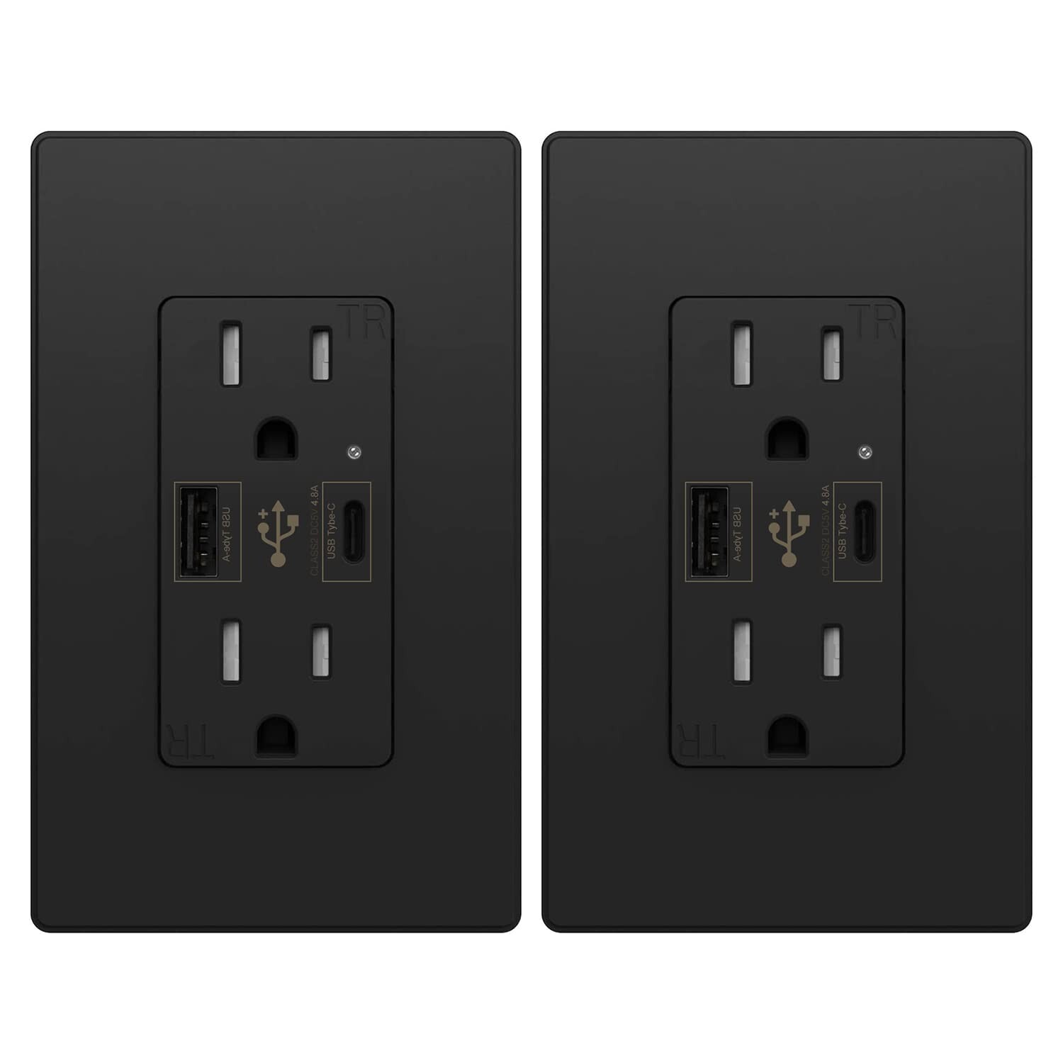 4.8A USB Type C&A Wall Outlet Duplex Receptacle 15 Amp, Tamper Resistant, 2pack