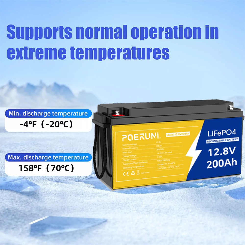 12V 200Ah LiFePO4 Lithium Battery Built-in BMS Deep Cycle whit 14.6V 20A Charger