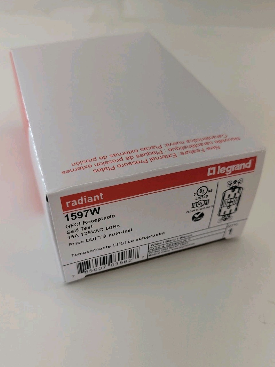 Box of 10 Legrand P&S 1597W 15A Self-Test GFCI Receptacle Outlet