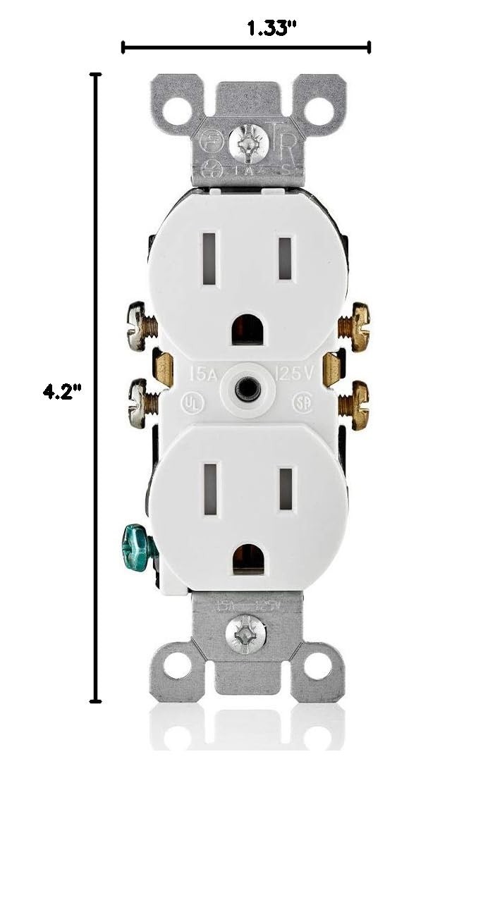 15 Amp 125 Volt Tamper Resistant Duplex Receptacle, 10 Pack, , White