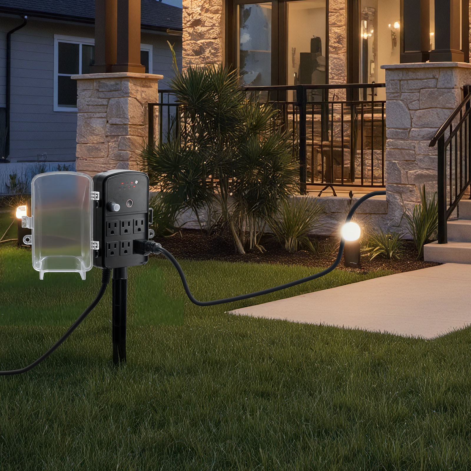 VEVOR Outdoor Power Stake Timer Waterproof Power Strip 6 Outlets 100FT Cord