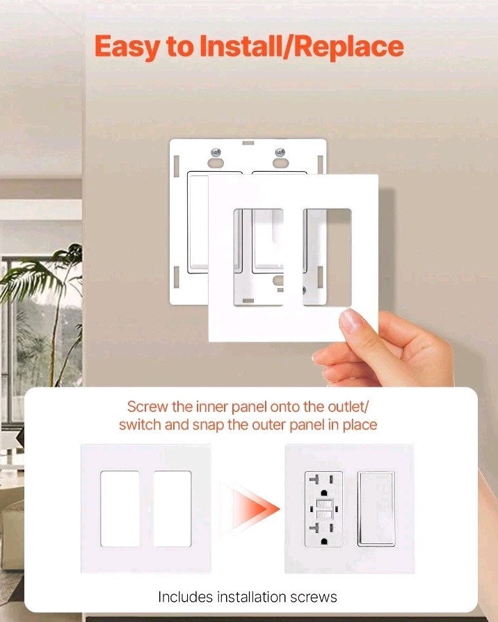 5pk Black Wall Outlet Cover Plastic 2 Gang Screwless