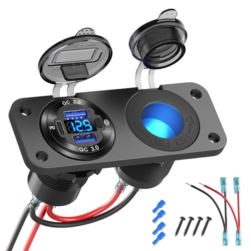 12V USB Outlet Marine Switch Panel Plug, PD3.0 and Dual QC3.0 Charger+Socket