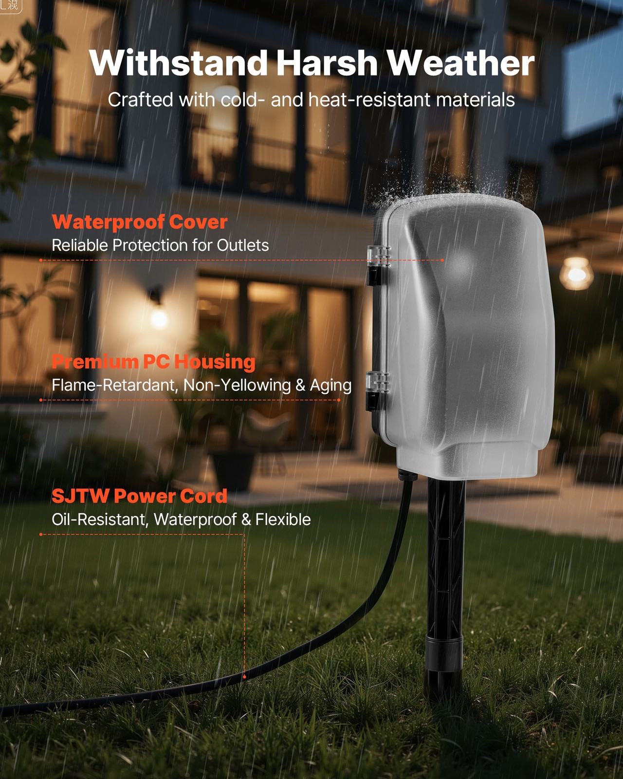 VEVOR Outdoor Power Stake Timer Waterproof Power Strip 6 Outlets 100FT Cord