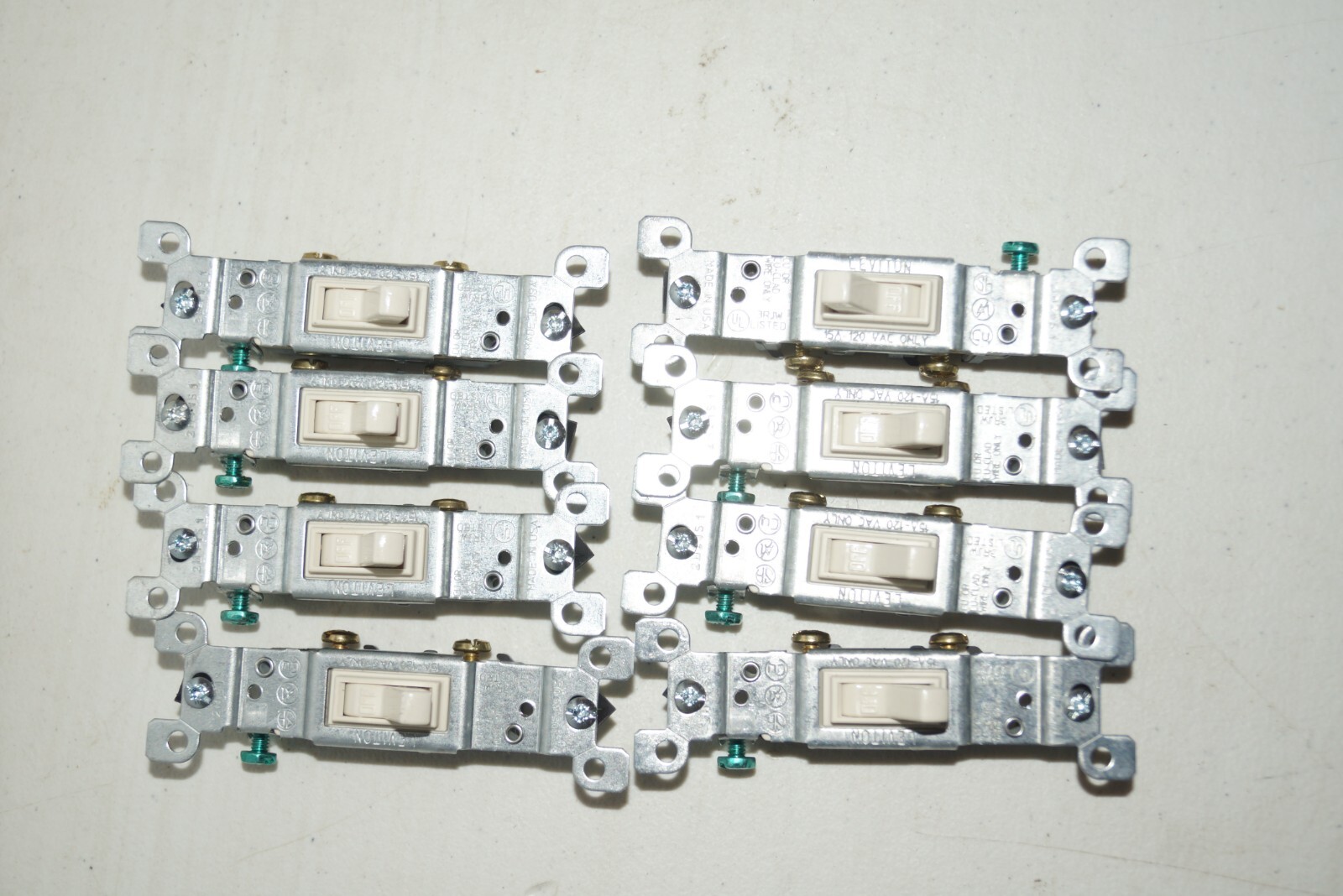 Lot Of 8 Leviton 1451-2WM White 15A-120V AC/CA Light Switches