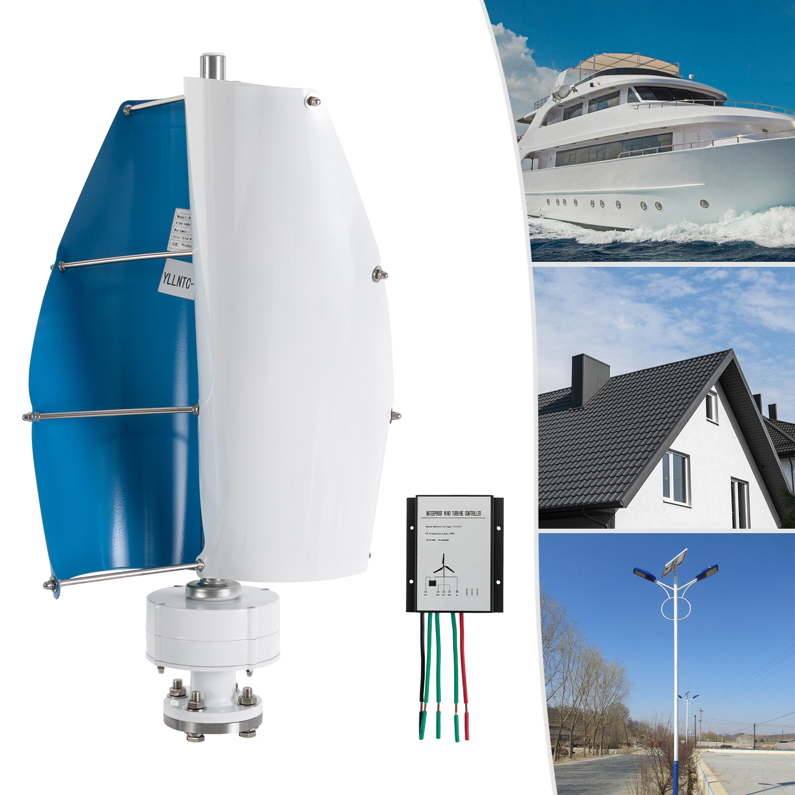 500W Vertical Axis Wind Turbine Generator 12V with Controller Home Windmill Kit