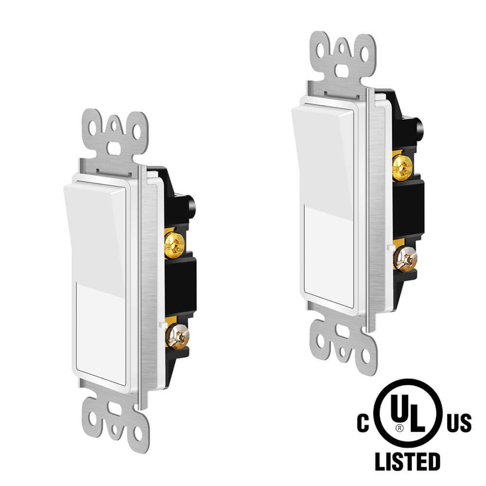 In Wall Decorator ON/OFF Paddle Rocker Light Switch Single Pole White 2 Pack