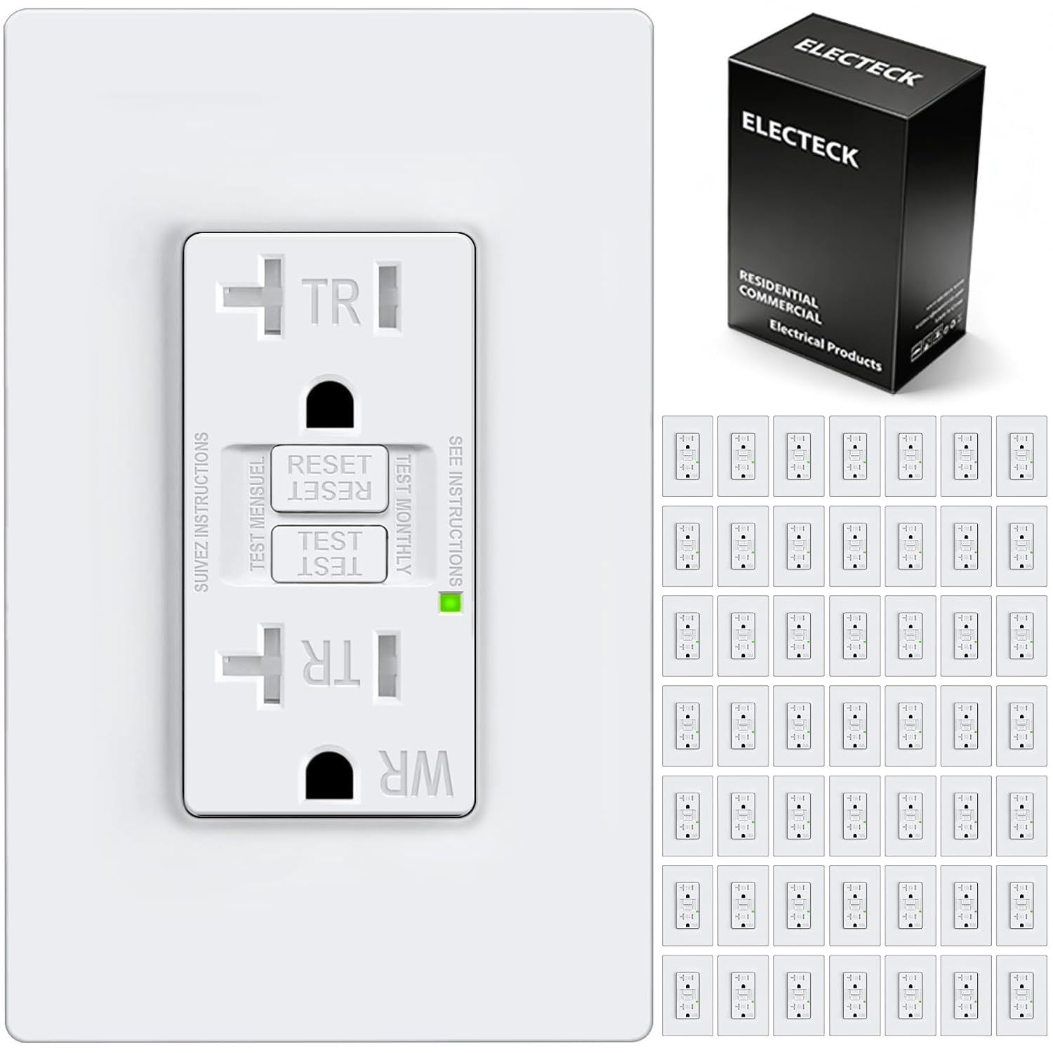 10 Pack GFCI Outlets 20 Amp, Outdoor Weather Proof (WR), Self-Test GFI Receptacl