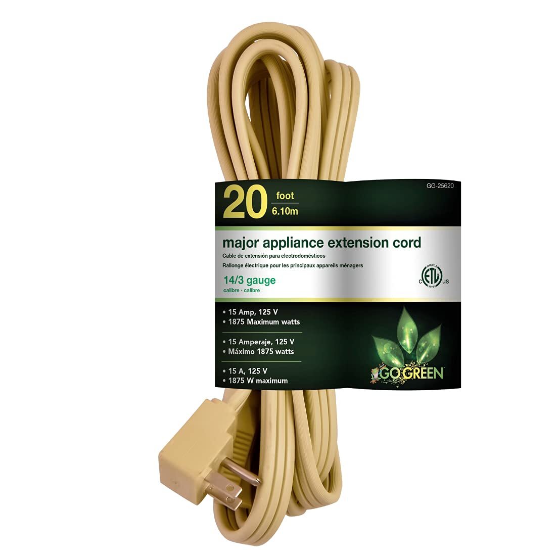 Gogreen Power gg25620 14/3 20 Spt3 Appliance Cord Beige