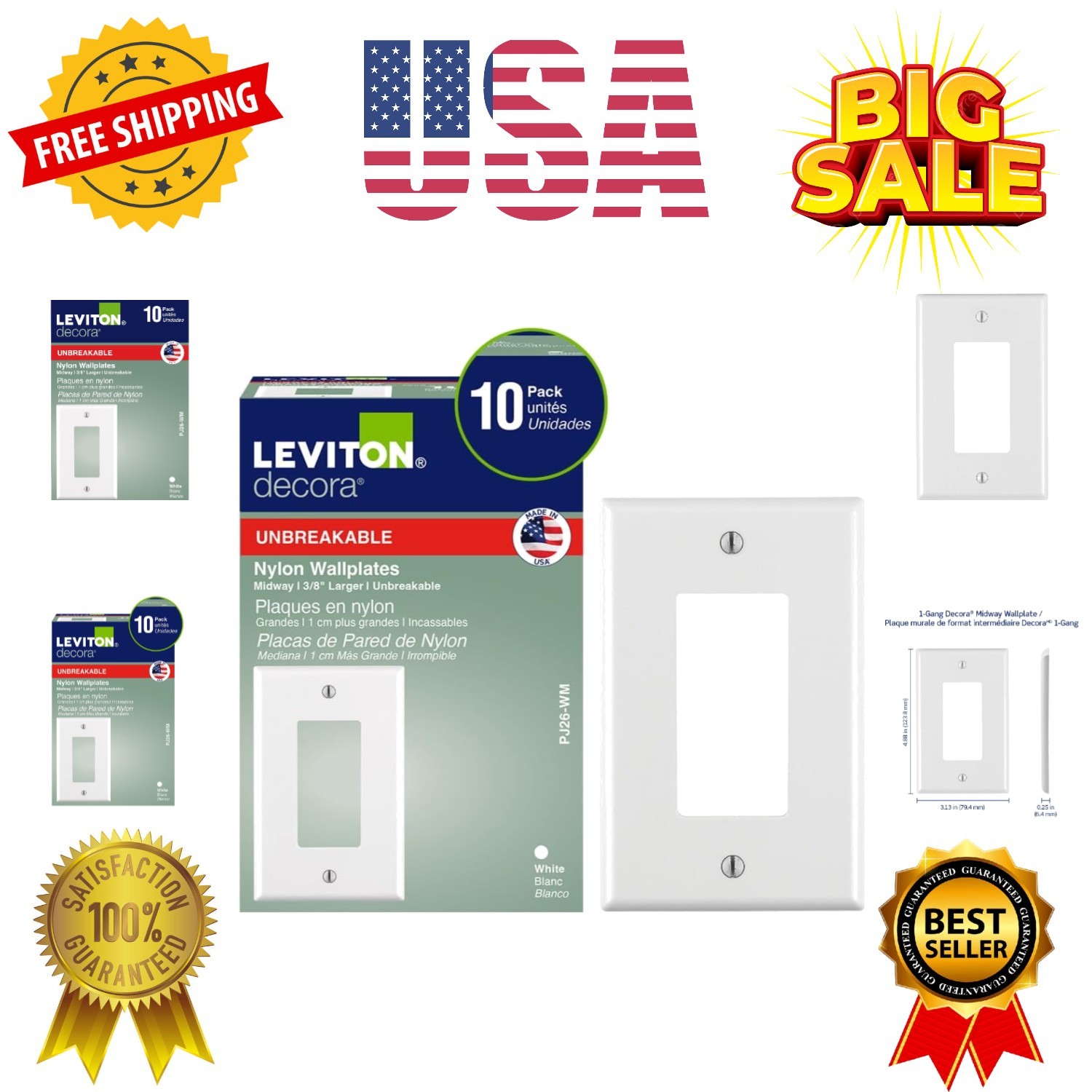 1-Gang 1-Decora Midway Nylon Wallplate 10 Pack, PJ26-WM, White