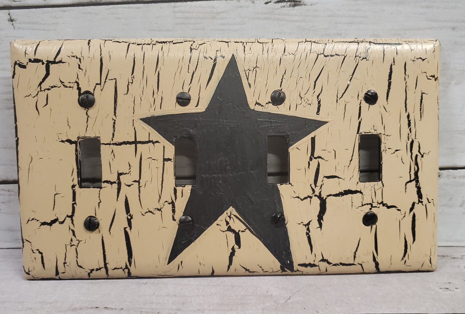 Crackle Painted Coffee Brown with Cream Star Wall Plates, Switch, GFI, Outlet
