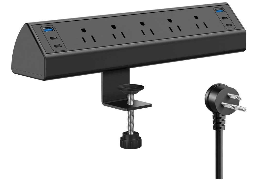 Desk Clamp Power Strip USB C, 6 USB, 5 AC, 40W Fast Charge, Surge, ETL Listed