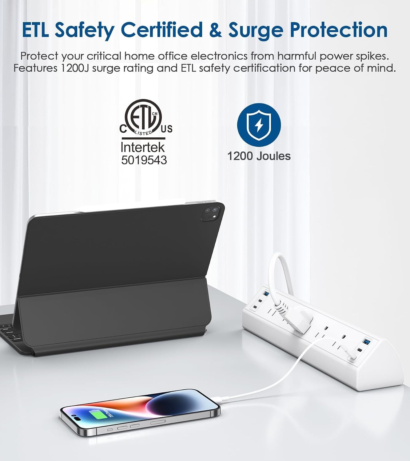 Desk Clamp Power Strip USB C,Table Surge Protector | 1200J,Total 40W Charging…