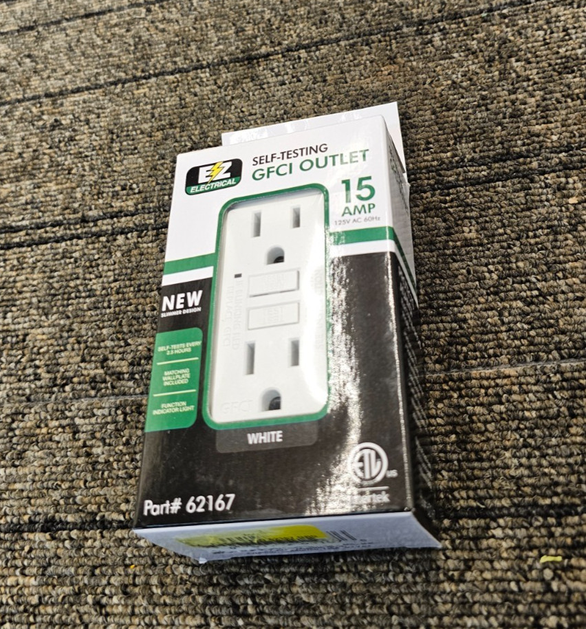 (QTY 5) EZ Electrical 62167 Self Testing GFCI Outlet 15 AMP White 125V AC 60Hz