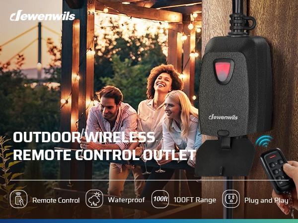 DEWENWILS 3Pcs Outdoor Indoor Wireless Remote Control Outlet 12 Remote 100FT